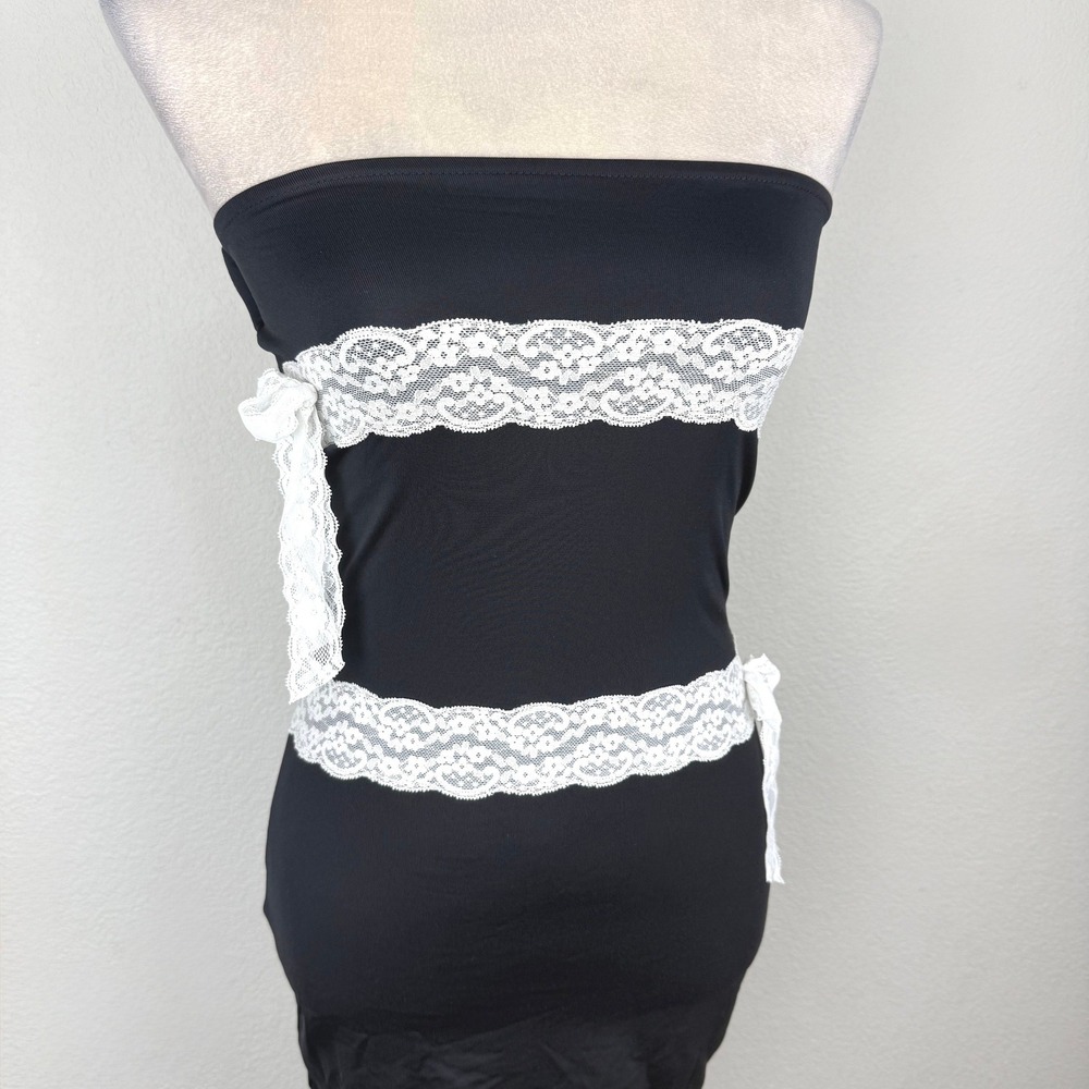 NWT Bella Vie Charlotte Black Strapless Lace Bow Bodycon Mini Dress Size Medium - Picture 3 of 8